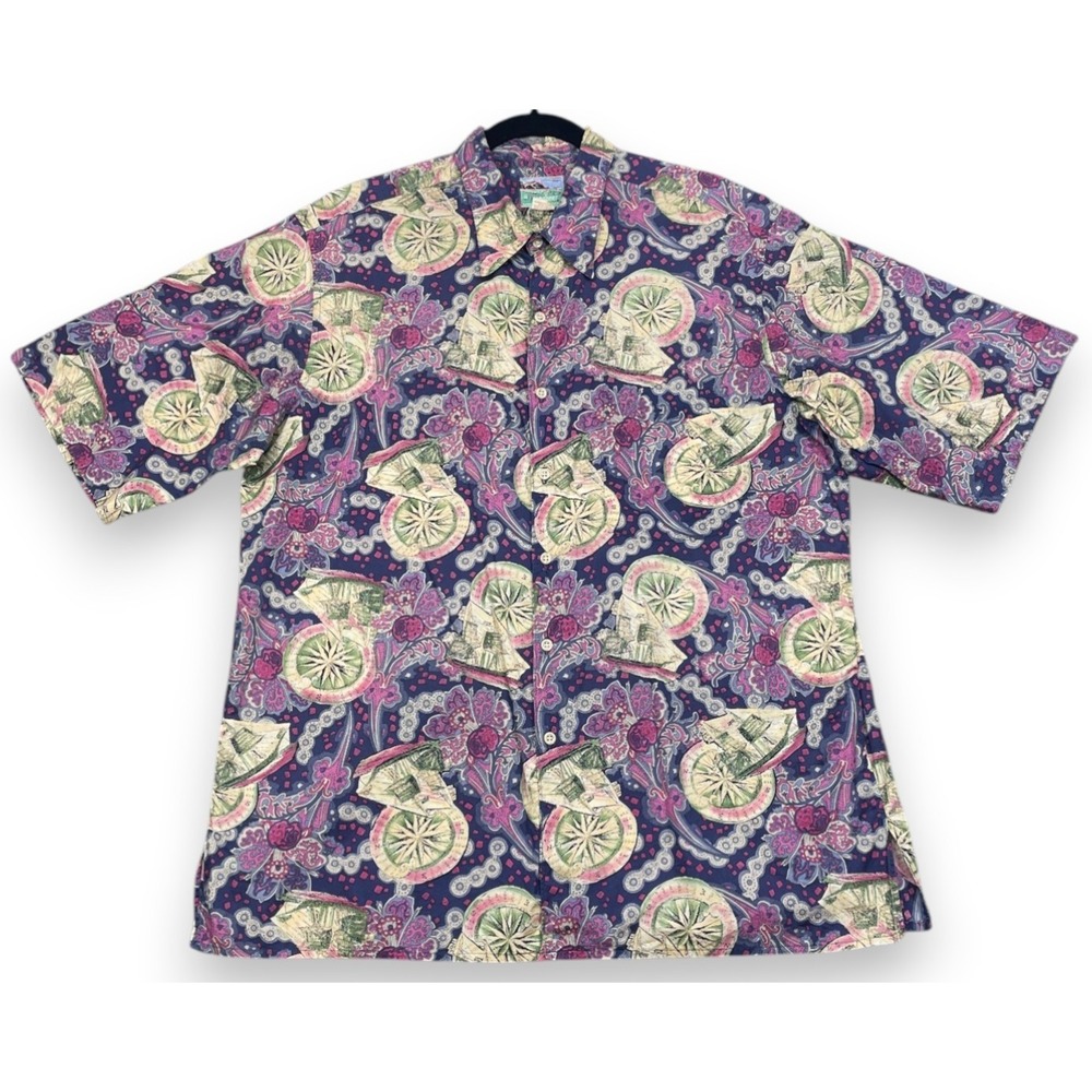 Vintage Reyn Spooner Shirt XL Compass Ship Boat Paisley Hawaiian